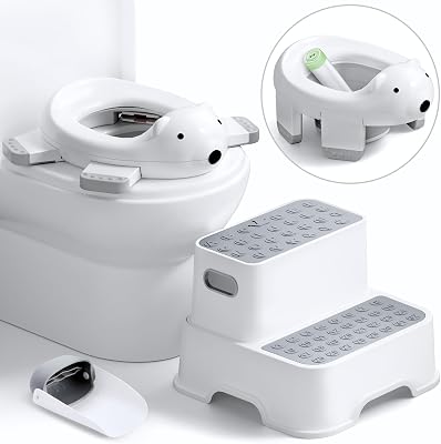 Baby Potty Training Seat with Step Stool, Potty Training Toilet for Baby to Toddler with Trash Bags and Spout Extender, Kids Portable Potty and Step Stool Set