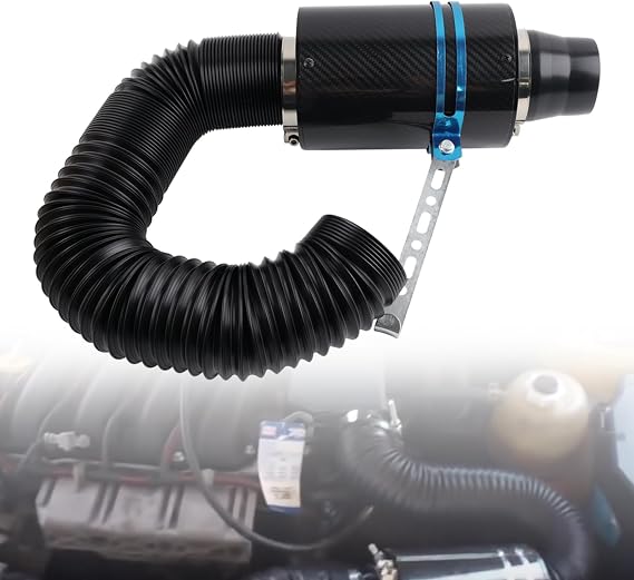 Air Intake Filter 3"76mm Universal Cold Air Filter Carbon Fibre Pipe Hose Kit Feed Enclosed Intake Induction System（Black）