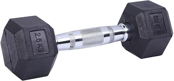 Hex Dumbbell in Single - 12 Size Options - 2.5-30 kg Rubber Encased Hex Dumbbell for Gym and Home Workouts with Ergonomic Knurled Handle for Muscle and Strength Training(12.5 kg x 1)