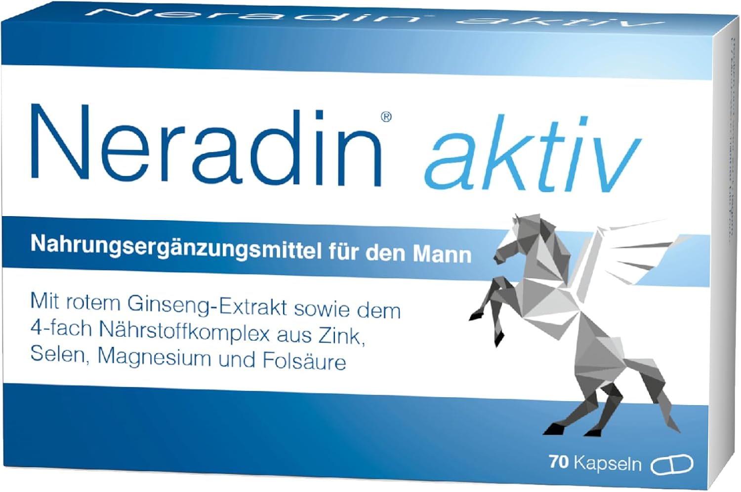Neradin Aktiv Micronutrient Complex Especially for Men with Red Ginseng Extract and a Useful 4-Way Nutrient Complex of Zinc Selenium Magnesium and Folic Acid Pack of 70