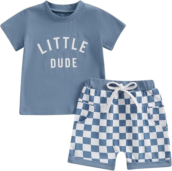 Toddler Baby Boy Summer Clothes Short Sleeve Letter Print T Shirt Tops + Elastic Shorts Infant Casual Outfit Set