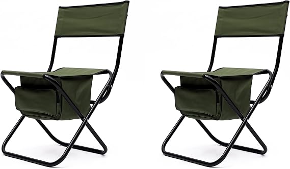 Beach Camping Chair-Folding Outdoor - Set of 2 Portable Poolside Patio with Storage Bag for Garden Lawn Backyard Travelling Fishing Picnics (Green)