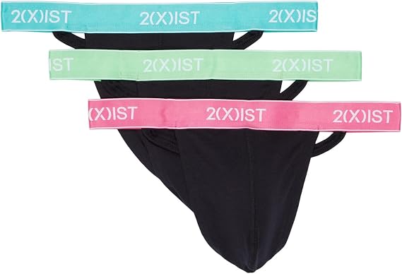 2(X)IST Cotton 3-Pack Thong Turquoise/Summer Green/Carmine Rose LG