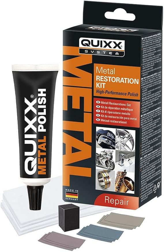 QUIXX Metal Restoration Kit Polish & Sandpapers for Gloss & Brushed Metal, Reference 10206