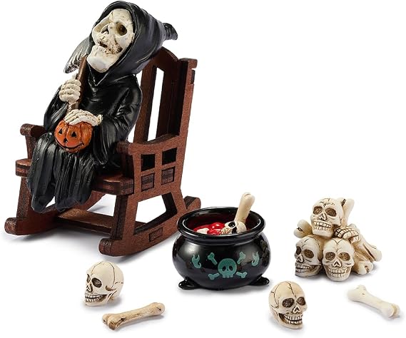 Miniature Grim Reaper Statue on Rocking Chair
