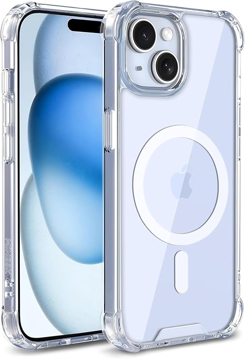 Minesk iPhone 13- 14 için MagShield Serisi MagSafe ile Uyumlu Köşe Korumalı Şeffaf Hybrid Kılıf Ultra Güçlü Manyetik Çember ve Kristal Berraklığında Materyal Premium Kalite Kılıf (13 - 14)