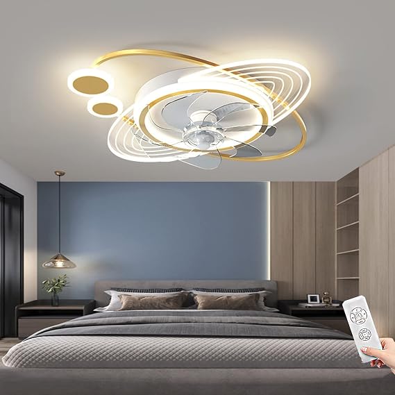 LED Ceiling Fan with Lamp, Modern Invisible Fan Ceiling Light Ultra-Quiet Ceiling Fan with Lighting LED Dimmable with Remote Control Ceiling Lamp with Fan for Dining Room Living Room Lighting (58CM)