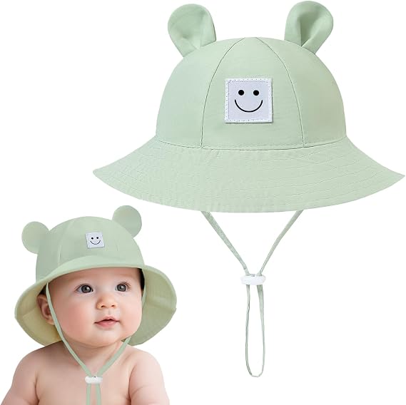 Baby Bucket hat Cute Infant Bear Sun Hat Summer Girls Boys Cap | Bear Cute Adjustable Cool Comfortable Breathable UPF 50+ One size Wide brim Strap