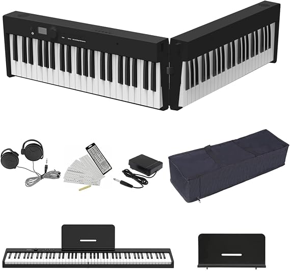 NikoMaku Piano Keyboard 88 Keys Folding Electric Keyboard Portable Digital Piano Semi Weighted Full Size KeysBluetooth MIDI with Sustain Pedal, Headphones SWANX V2.0 Black