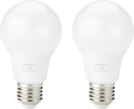 Amazon Basics LED E27 Edison Screw Bulb, 8W (equivalent to 60W) Cool White, Non-Dimmable (2-Pack) [Energy Class F]