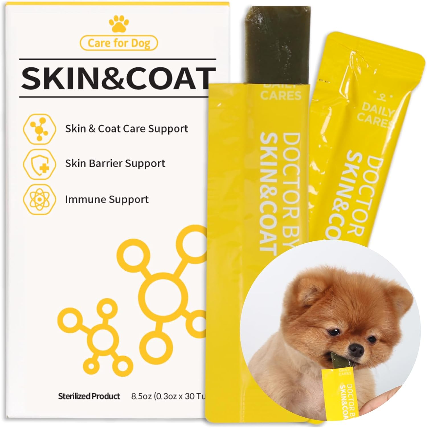 Dr.by Skin & Coat – Natural Supplement for Dog’s Itch Relief and Shiny Coat with Omega 3 Fish Collagen, Spirulina, Probiotics - 30 Individually Packaged 1 Pack