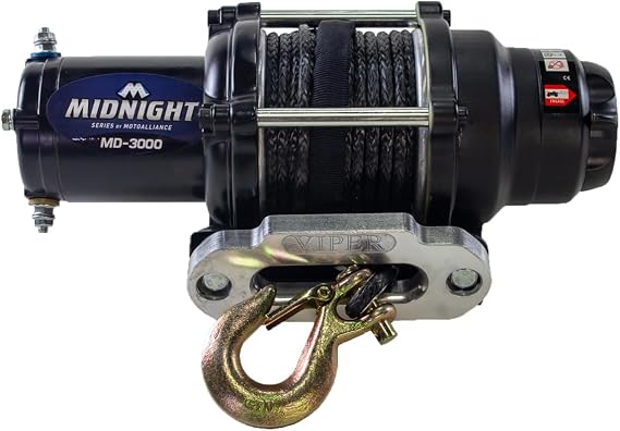 VIPER MIDNIGHT 3000lb ATV/UTV Wireless Winch with 50' of Black Synthetic Winch Rope. Waterproof and Designed in the USA by Motoalliance.