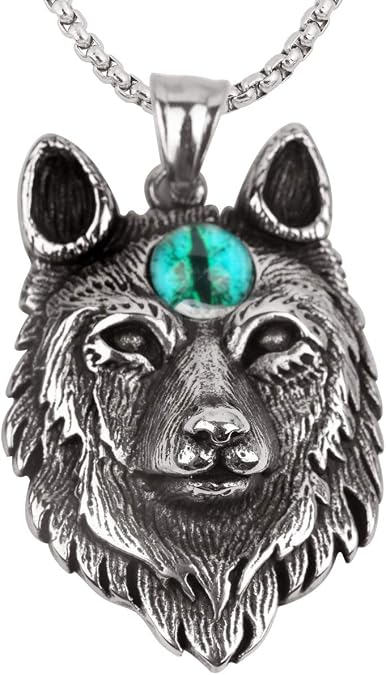 Szxc Wolf Head Necklace for Men & Women - Pendant (1-4/5" x 1-1/5") with Couple Chains (20" + 24") - Stainless Steel - Halloween Costume Accessories Jewelry