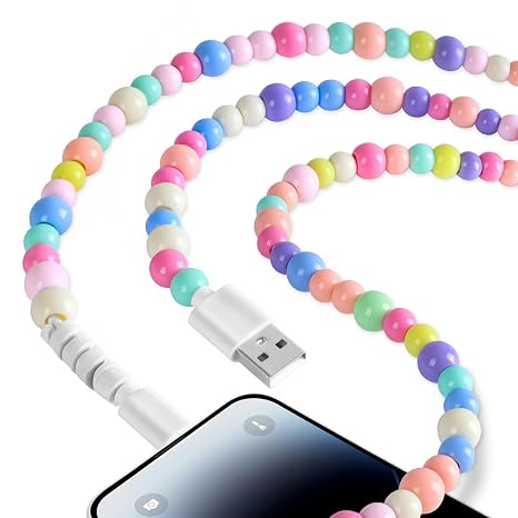 for iPhone Charger Cord 3.3ft Cute Beaded USB Charging Cable 66W High Speed Transfer Cord USB A to iPad Cable Compatible with iPhone 14/13/12 Pro Max/11/XS MAX/XR/XS/X/8