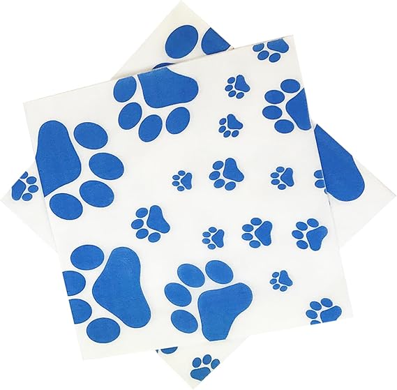 40pcs Blue Paw Print Napkins 2 Layers Paw Print Party Supplies Farm Animal Party Napkins for Animal Themed Birthday Party Western Party Baby Shower(6.5 In)