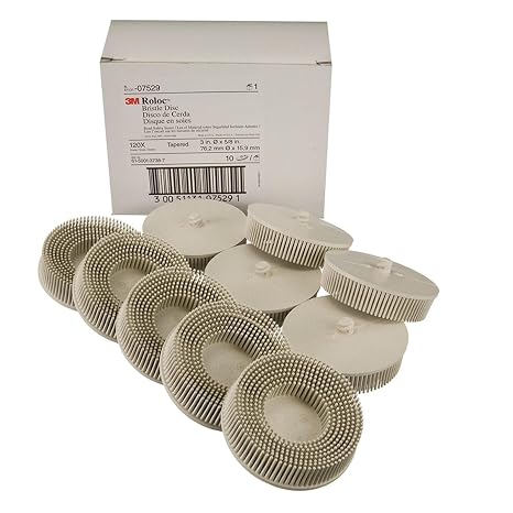 3M 7529 3" Scotch-Brite Roloc Bristle Discs, 120 Grit, Fine, White, (Pack of 10)