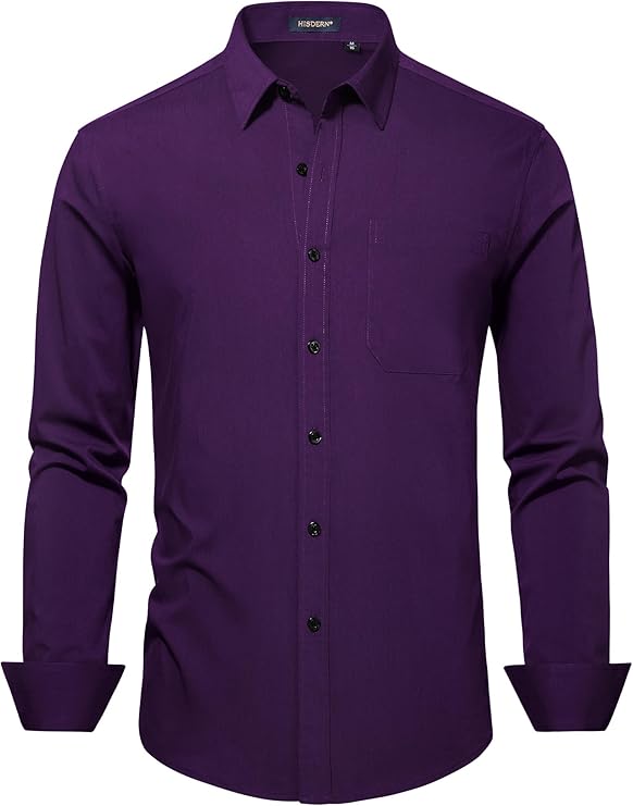 HISDERN Mens Dress Shirts Long Sleeve Button Down Casual Shirts for Men Inner Contrast Formal Business Tuxedo Wedding Shirt