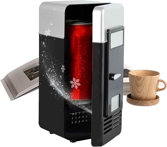 USB Fridge Cooler Beverage Drink Can, Small Refrigerator USB Cooler, Compact Plug-in Appliance, Cooler/Warmer Refrigerator for Bedroom, Offices