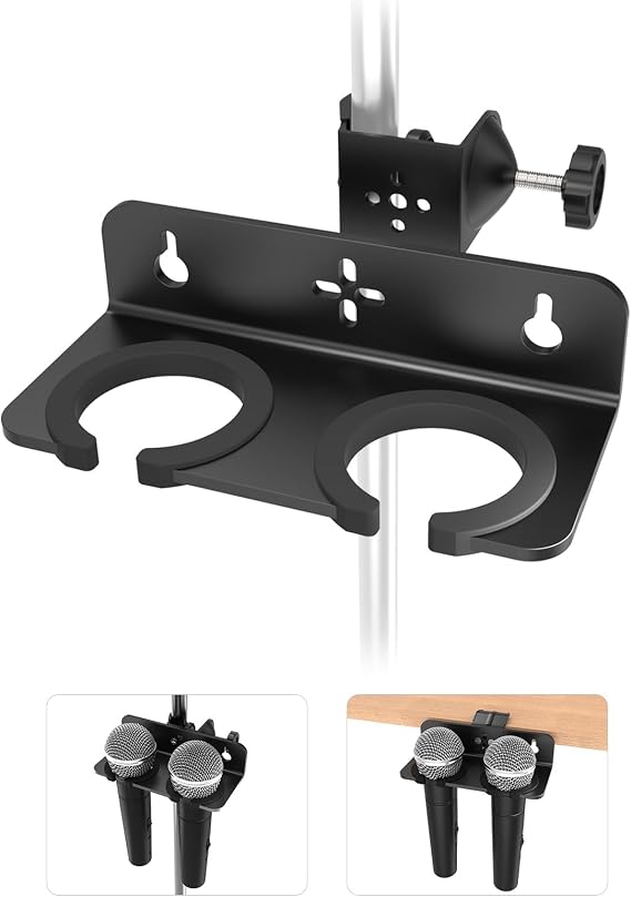 Multi Microphone Holder, Mount on Mic Stand & Desk Edge & Wall