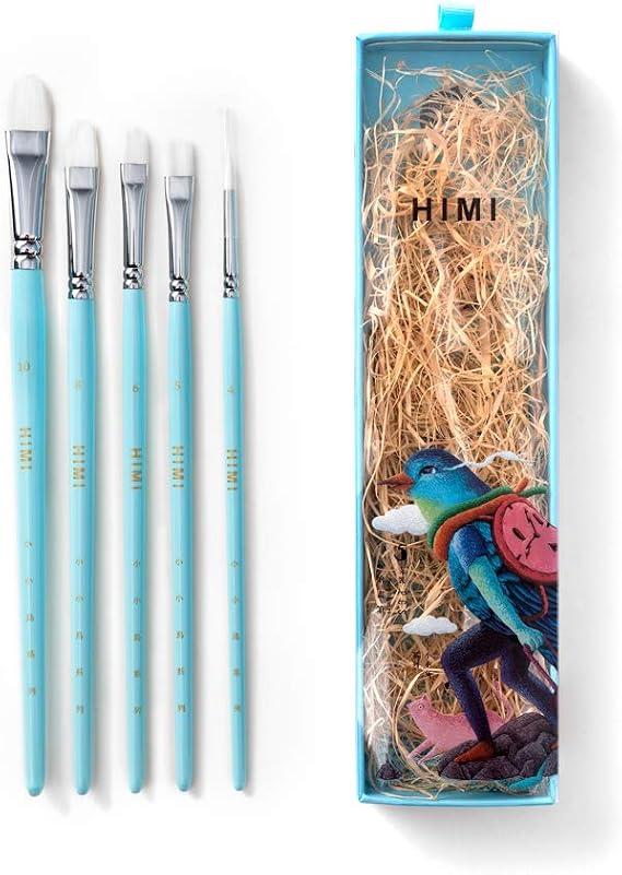 HIMI Gouache/Watercolor Paint Brushes Set 5 Pcs for Acrylic Oil Watercolor Face & Body Gouache Painting Nice Gift Art hobbyist,Adults (Blue, Watercolor Brush)