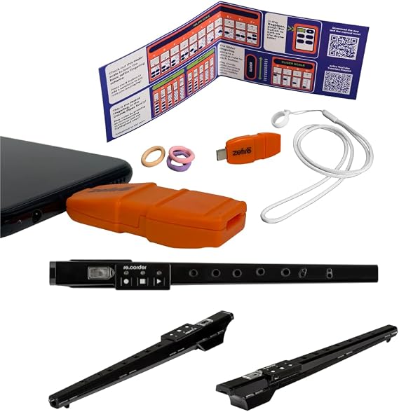 ARTinoise zefiro Pro + re.corder Bundle | Hybrid Flute & MIDI Controller for Smartphones | App with Sound & Exercises | Customizable Fingering | Multiple Play Modes (Black)
