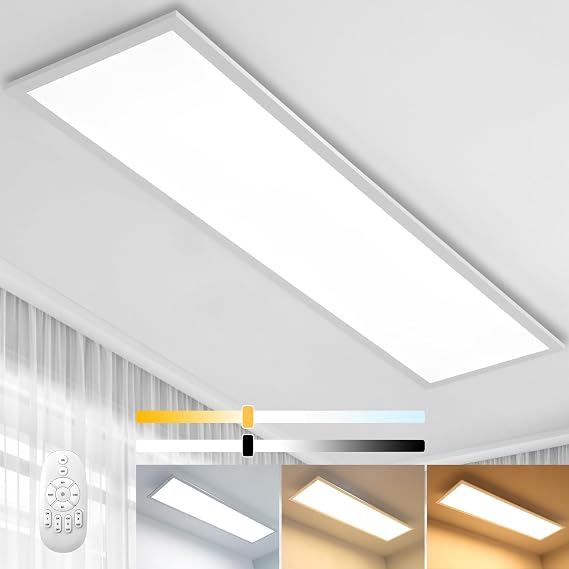 Dimmable LED Ceiling Light Panel 100 x 25 cm with Remote Control 28 W Rectangular Strong Luminosity 2700 - 6500 K Warm White/Cool White Daylight Ceiling Lamp for Office Workshop Living Room [Energy Class E]