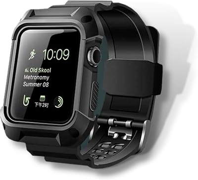 Apple Watch Silicon Band, 42mm iWatch Bands with Protective Case Shockproof Rubber Replacement Strap with Metal Buckle Clasp for Apple Watch Series 32  1, Sport Edition, Men Black