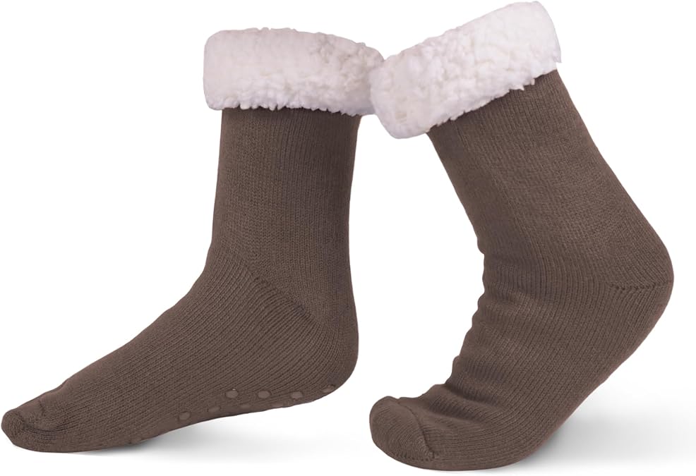 KFUBUO Kids Slipper Socks with Non Skid Bottoms Fleece-Lined Warm Fuzzy Socks