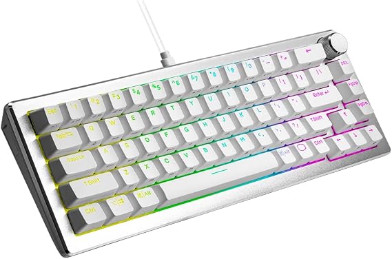 Cooler Master CK720 Hot Swappable Mechanical Keyboard Silver White Kailh Box V2 with Mechanical Brown Switch 65% Layout USB-C Connectivity RGB Lighting 3-Way Dial