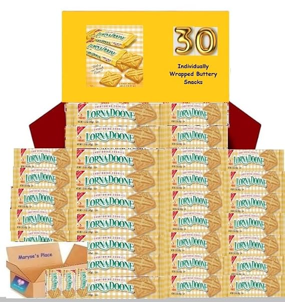 Shortbread Cookies Lorna Doone 1.5 0z Pack, 30 Count | Individually Wrapped Buttery Flavor Snack | Breakfast Tea Coffee Treat School Office Party Gift Basket Come With Maryse's Place Customized Box