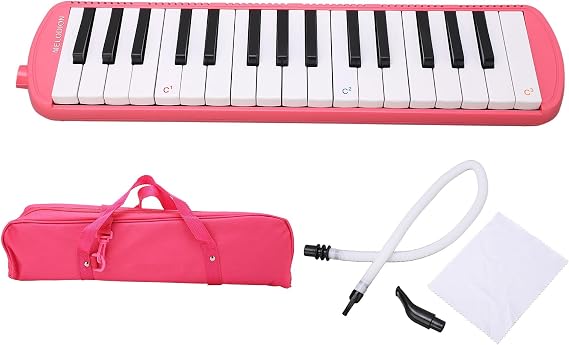 32 Key Air Piano 32 Key Blowpipe Mouth Organ Piece Melodica Instrument with Mouthpiece Air Piano Keyboard Equipped with 2 Soft Long Tubes 2 Short Mouths and a Handbag (Pink)