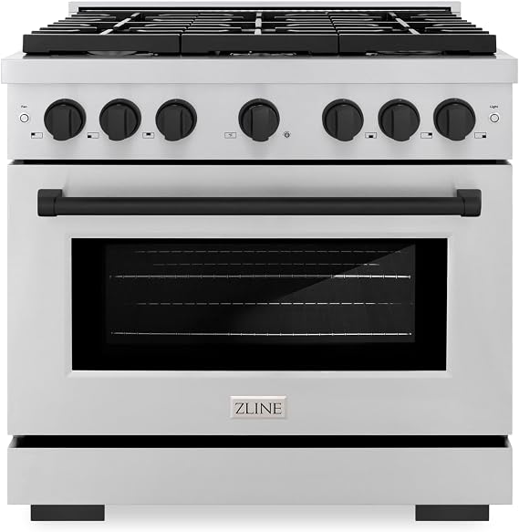 ZLINE Autograph Edition 36 in. 5.2 cu. ft. Paramount Dual Fuel Range with 6 Burner Gas Cooktop and Electric Convection Oven in Stainless Steel with Matte Black Accents (SDRZ-36-MB)