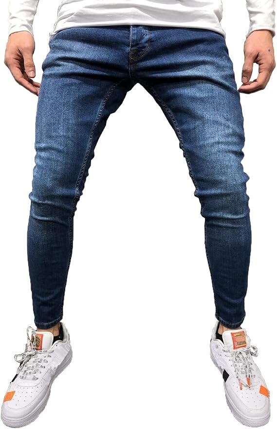 HBER Men's Skinny Jeans Stretch Washed Slim Fit Straight Basic Denim Pencil Pants