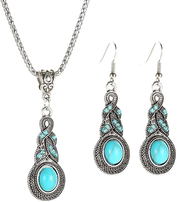 Vitaltyextracts Western Jewelry For Women Green Earrings Irish Dangle Drop Shaped Boho Turquoise Emerald Necklace and Earrings set St. Patrick's Day