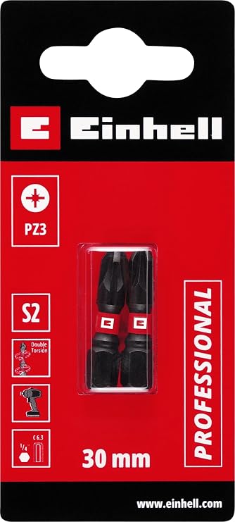 Orijinal Einhell Çift Torsiyonlu Darbeli Bit Seti, 2 Parça, 30 mm, PZ3 (S2 Çelik, Yüksek Dayanıklılık, Çift Torsiyon Etkisi, Kırmızı Renk Halkası, E 6.3 Sap) - 49132060