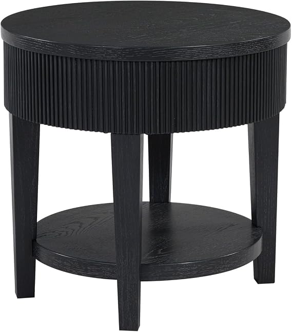 Signature Design by Ashley Marstream Modern End Table with 1 Lower Shelf and Reeded Apron, Black