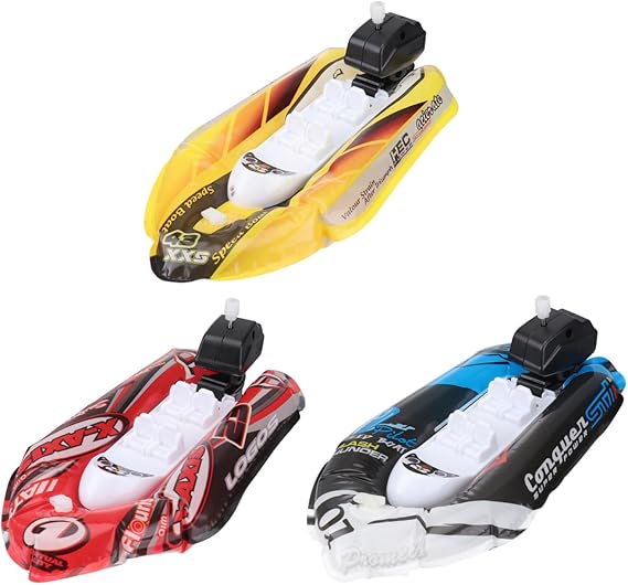 STOBOK Inflatable Speedboat Toy Set for Bath and Water Play - Wind-up Mini Toy Boats for Kids Suitable for Bathtubs Pools and Beaches 6.7 X 4.7 X 1.6 Inches