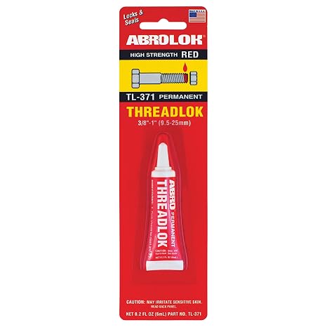 ABRO Threadlok Red Thread Locker 6 mL, High Strength | High-strength locker permanently secures studs, bolts and fasteners against heavy vibration and loosening