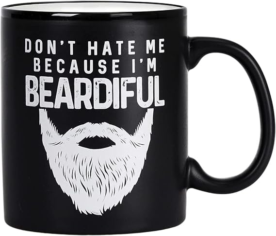 Funny Coffee Mugs for Men - Birthday, Christmas Gifts for Beard Lovers - Bearded Dad, Brother, Uncle, Boyfriend, Husband Gift Ideas - Novelty Manly Macho Mens Present - Beardiful Matte Black Mug