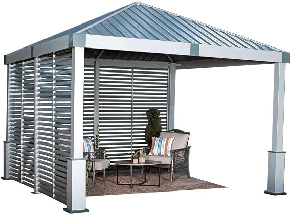 Sojag Outdoor 12' x 12' Nanda Louver Wall Hardtop Gazebo Outdoor Sun Shelter, Light Grey