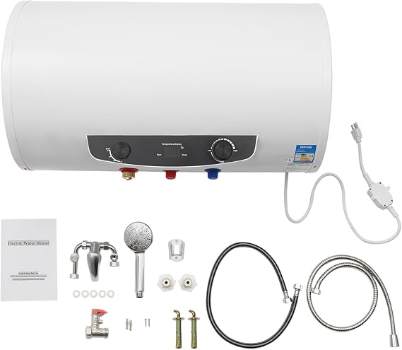 Electric Tank Hot Water Heater,110V 1500W 25-75C IPX4 Wall Mounted Quick Heating Tap Shower Water Heater Warmer with Faucet and Hand Shower for Bathroom Kitchen (70L/18.5gal)