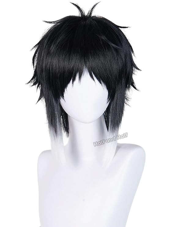 Akutagawa Cosplay Wig Short Black and White Anime Wig with Bangs for Men