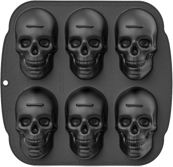 6 Cavities Large Skull Cake Pan Silicone Mold - 3D Skull Ice Cube Mold, Halloween Silicone Molds Bpa Free for Chocolate, Jelly, Wax Melt, Ice Cubes, Gelatin and Resin