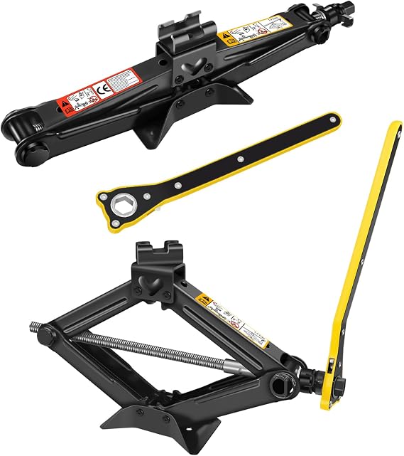 Scissor Jack 2 Tons (4,409 lbs) Capacity with Ratchet Handle Effort Saving Just for Emergency Use, Lift Range from 105 to 385mm