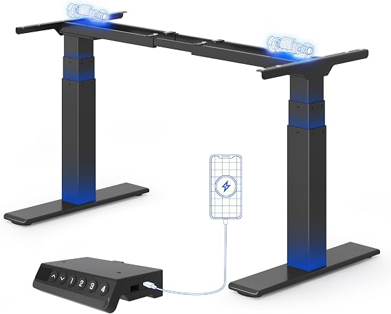 FlexiSpot Standing Desk Frame BIG MAX, 200KG Heavy Duty, Dual Motor 3-Stage Electric Height Adjustable Desk Frame with USB for Home Office, Black