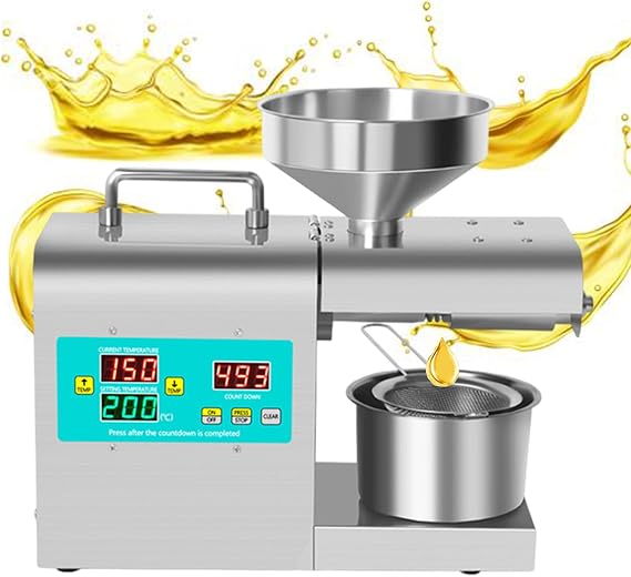 Oil Press Machine, Commercial Automatic Oil Press Machine, Electric Oil Crop Processing Equipment, with Hopper, Oil Cup, for Peanut, Soybean