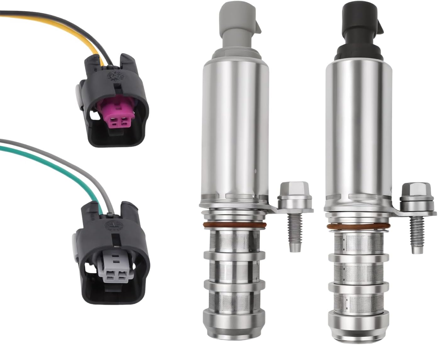Intake & Exhaust Camshaft Position Actuator Solenoid Valve Kit with Connector Compatible with GM Chevy Malibu HHR Buick Pontiac 2.0L 2.2L 2.4L Replaces Part Number 12655421 12655420