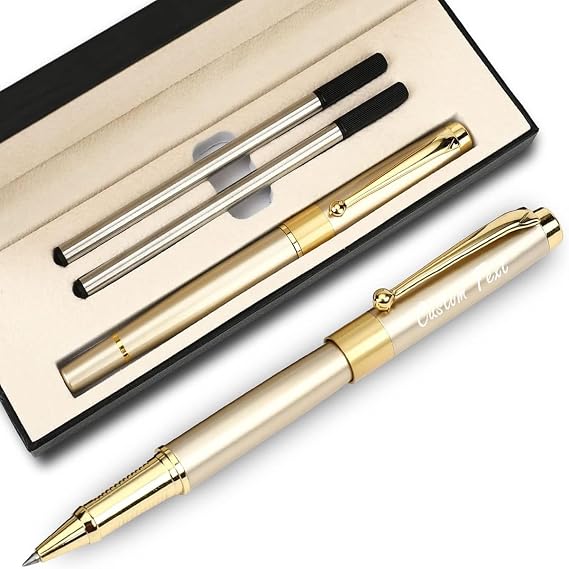 Custom Ballpoint Pen with Name, Personalized Engraving Roller Ballpen, Special Luxury Pen Gift Set for Men & Women Professional Executive Office, Classy Gift Box and Refill (Gold)