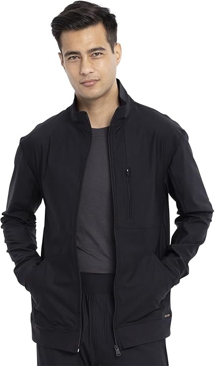 Cherokee Form Scrub Jacket for Men Standard Collar Zip Front 4 Pockets | Comfort Stretch Fabric, Offers Convenient Storage, Supports Mobility, Zip-front Styling, Easy Care, Machine Wash