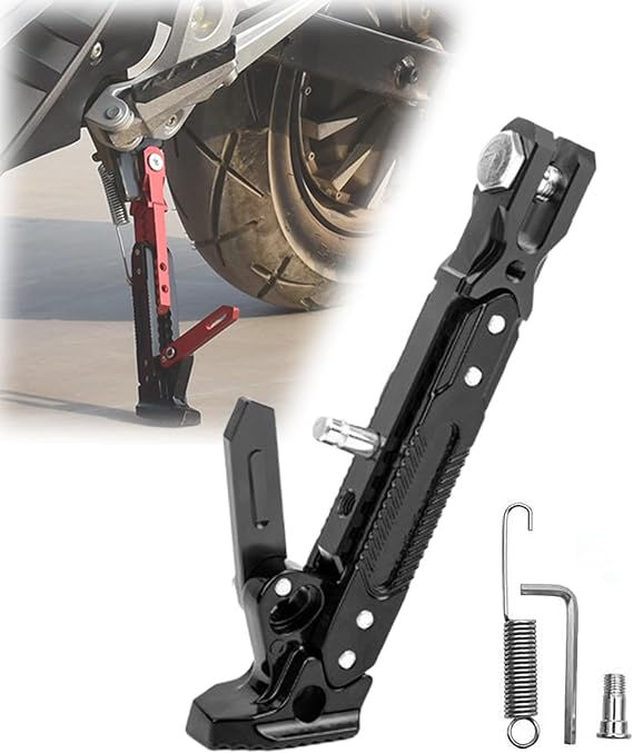 Motorcycle Kickstand for Hero Honda 125 Super Splendor/Honda Achiever 150/Honda CBX X-treme, Adjustable Foot Side Support, Heavy - Duty Aluminum Side Stand Parking,C/Black